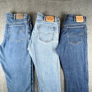 Lot of 3 Mens Jeans Sz 38x32 Levis 505 517 Old Mill Lined Blue Straight Workwear